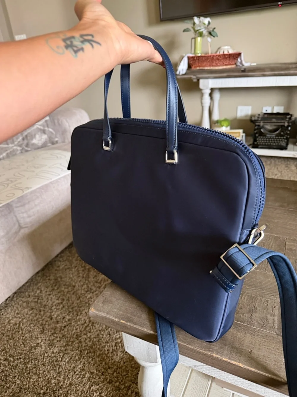 kate spade Navy Structured Laptop Bag with Removable Strap